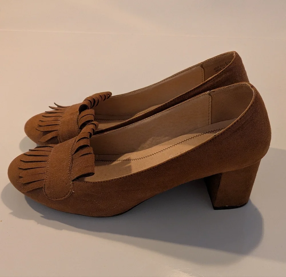 Brown Suede Block Heel Loafers